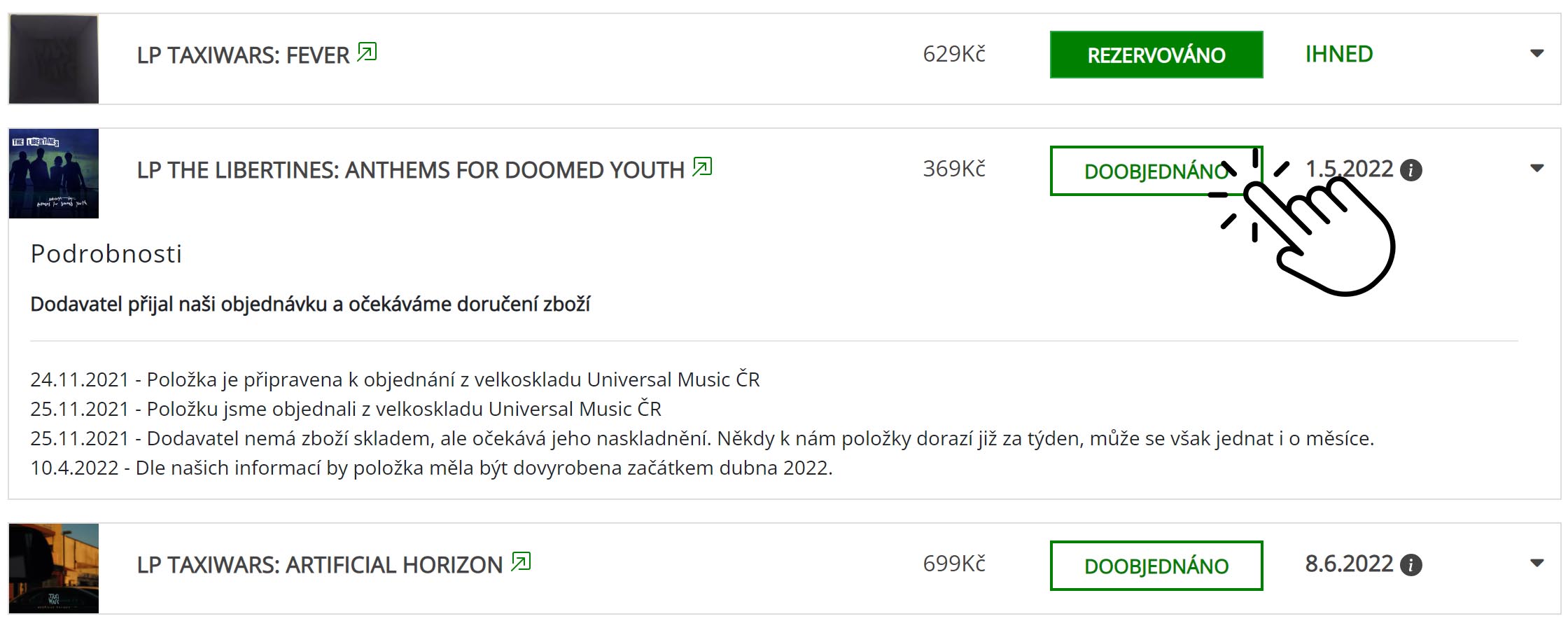 Statut des articles en rupture de stock