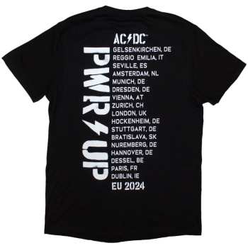 Marchandises AC/DC: Ac/dc Unisex T-shirt: Pwrd-up B&w Photo Eu Tour '24 (back Print & Ex-tour) (x-large) XL