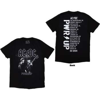 Marchandises AC/DC: Ac/dc Unisex T-shirt: Pwrd-up B&w Photo Eu Tour '24 (back Print & Ex-tour) (x-large) XL