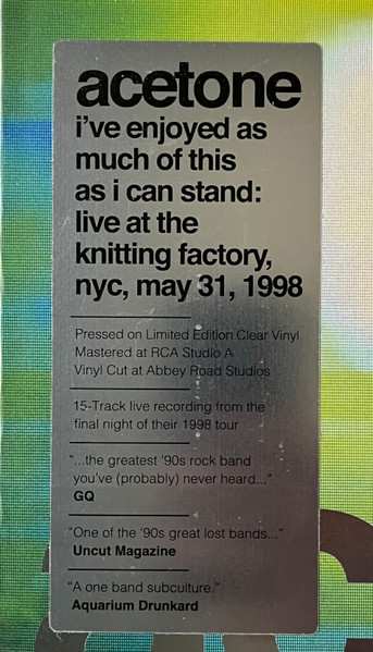 2LP Acetone: I've Enjoyed As Much Of This As I Can Stand: Live At The Knitting Factory, NYC: May 31, 1998 CLR | LTD