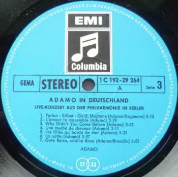 2LP/Coffret Adamo: Adamo In Deutschland (Live-Konzert Aus Der Philharmonie In Berlin)