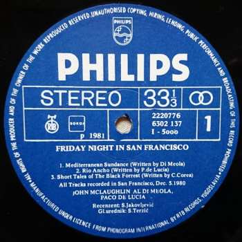 LP Paco De Lucía: Friday Night In San Francisco