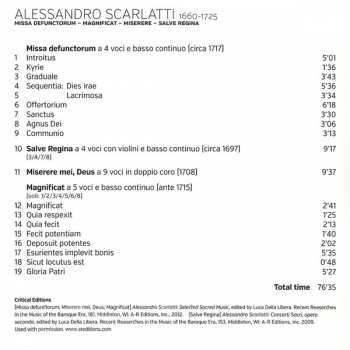 CD Alessandro Scarlatti: Missa Defunctorum, Magnificat, Miserere, Salve Regina
