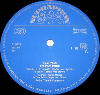 2LP Oscar Wilde: Pohádka O Mrtvé Princezně A Sedmi Bohatýrech / Pohádka O Rybáři A Rybce / Pohádka O Popovi A Jeho Dělníku Baldovi / Štastný Princ / Oddaný Přítel