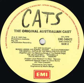2LP Andrew Lloyd Webber: Cats (Australian Cast Recording)