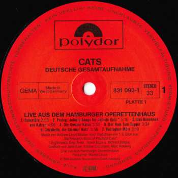 2LP Andrew Lloyd Webber: Cats Live - Deutsche Gesamtaufnahme Aus Dem Hamburger Operettenhaus