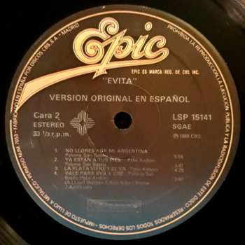 LP Andrew Lloyd Webber: Evita (Version Original En Español)(Edicion Resumida)