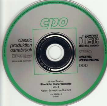 CD Anton Reicha: Sämtliche Bläserquintette Vol. 3