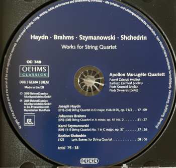 CD Johannes Brahms: Haydn- Brahms -Szymanowski -Shchedrin