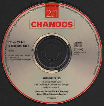 2CD Arthur Bliss: Checkmate Suite • Hymn To Apollo • Quintet For Clarinet & Strings • Music For Strings • Pastoral