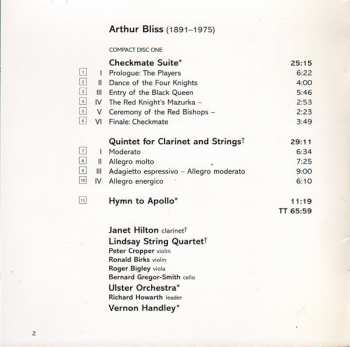 2CD Arthur Bliss: Checkmate Suite • Hymn To Apollo • Quintet For Clarinet & Strings • Music For Strings • Pastoral
