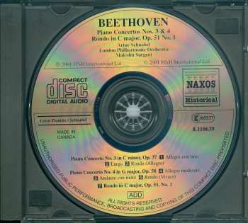 CD Ludwig van Beethoven: Piano Concerto No. 3 ; Piano Concerto No. 4 ; Rondo (Historical Recordings 1933)