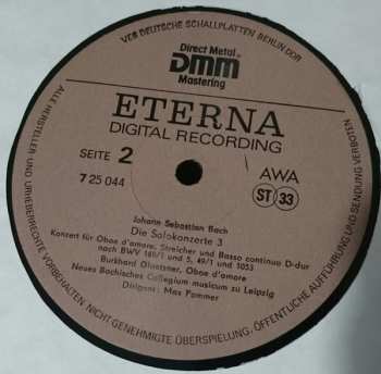 LP Johann Sebastian Bach: Die Solokonzerte 3 (Rekonstruierte Konzerte)