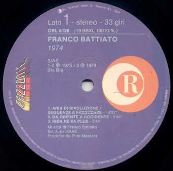 LP Franco Battiato: 1974  Sulle Corde Di Aries / Clic