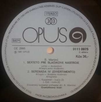 LP Bohuslav Martinů: Divertimento For String Orchestra / Serenade IV (Divertimento) / Sextet
