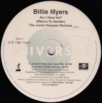 LP Billie Myers: Am I Here Yet? (Return To Sender) The Junior Vasquez Remixes