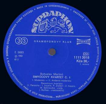 LP Bohuslav Martinů: Smyčcové Kvartet Č. 1