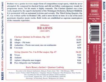 CD Johannes Brahms: Clarinet Quintet, Op. 115 / String Quartet No. 3, Op. 67