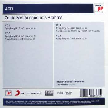 4CD/Coffret Johannes Brahms: Zubin Mehta Conducts Brahms (Symphonies Nos. 1-4 • Tragic Overture • Haydn Variations)