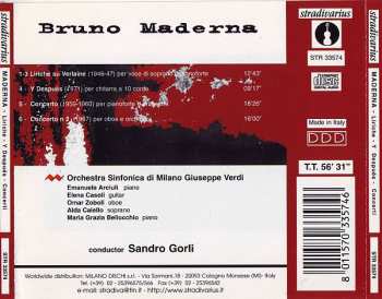 CD Orchestra Sinfonica Di Milano Giuseppe Verdi: Liriche Su Verlaine · Y Después · Concerto Per Pianoforte E Orchestra · Concerto N. 2 Per Oboe E Orchestra