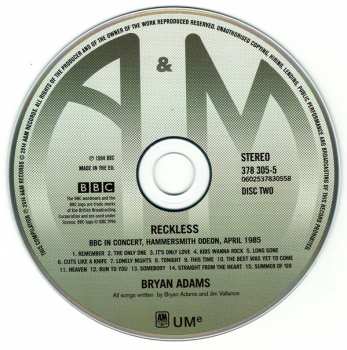 2CD Bryan Adams: Reckless DLX