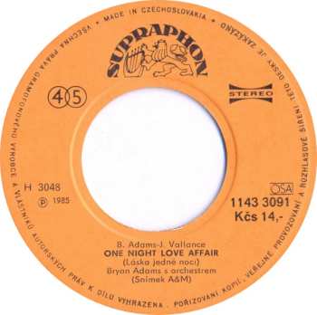 SP Bryan Adams: Run To You (Běžím Za Tebou) / One Night Love Affair (Láska Jedné Noci)