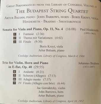CD Johannes Brahms: Sonata For Viola Op.11 N°4 / Horn Trio Op.40 / Piano Quintet Op.57