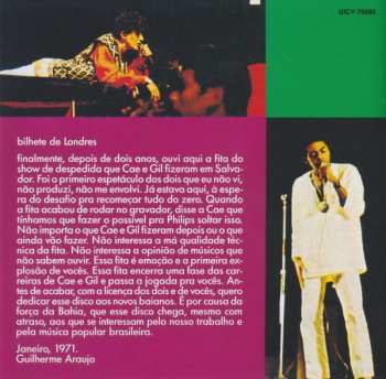 CD Caetano Veloso: Barra 69 - Caetano E Gil Ao Vivo Na Bahia LTD