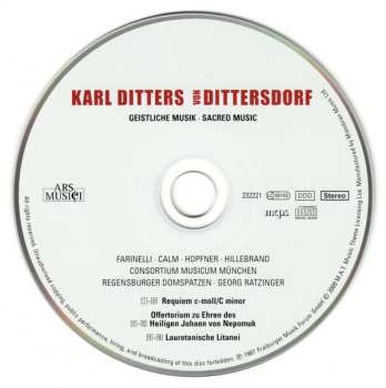 CD Carl Ditters von Dittersdorf: Geistliche Musik = Sacred Music