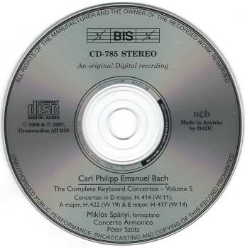 CD Carl Philipp Emanuel Bach: The Complete Keyboard Concertos - Volume 5