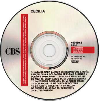 CD Cecilia: 20 Grandes Canciones