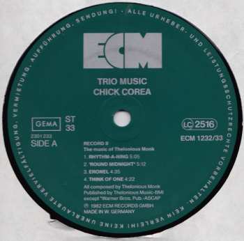 2LP Chick Corea: Trio Music