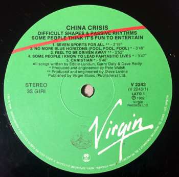 LP China Crisis: Difficult Shapes & Passive Rhythms - Some People Think It's Fun To Entertain
