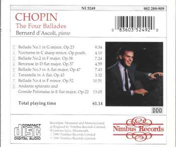 CD Frédéric Chopin: The Four Ballades: Nocturne In C Sharp Minor (posthumous), Berceuse Andante Spianato And Grande Polonaise, Tarantelle