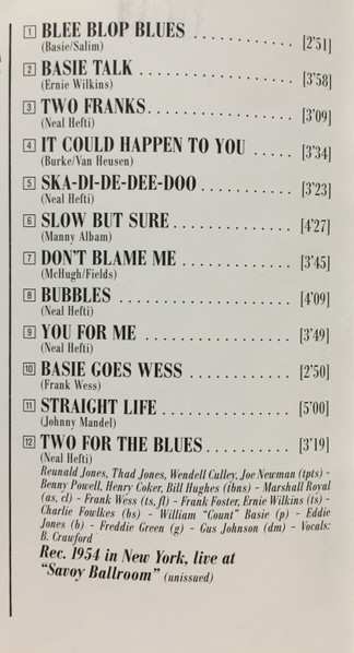 CD Count Basie Orchestra: Live 1954 At The "Savoy Ballroom", New York