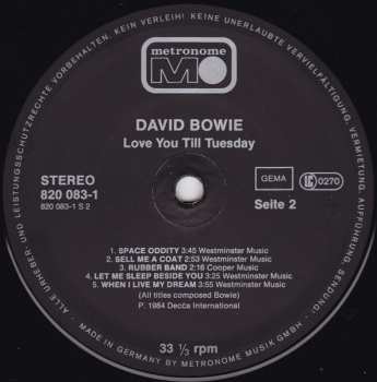 LP David Bowie: Love You Till Tuesday