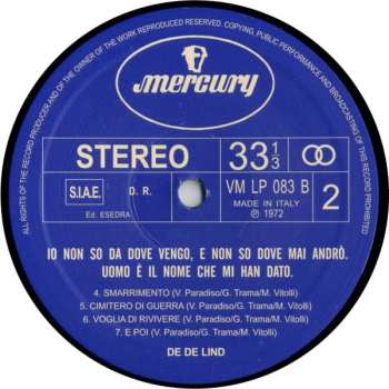 LP De De Lind: Io Non So Da Dove Vengo E Non So Dove Mai Andrò, Uomo È Il Nome Che Mi Han Dato