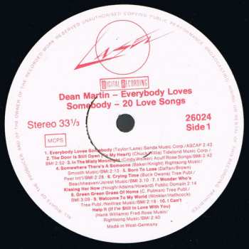 LP Dean Martin: Everybody Loves Somebody (20 Love Songs)