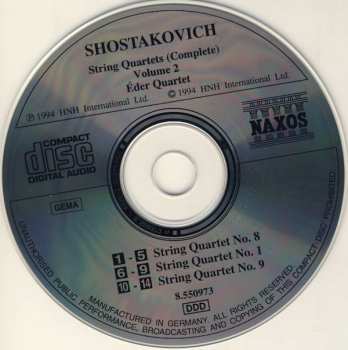 CD Dmitri Shostakovich: String Quartets (Complete) Volume 2 Nos. 1, 8 And 9