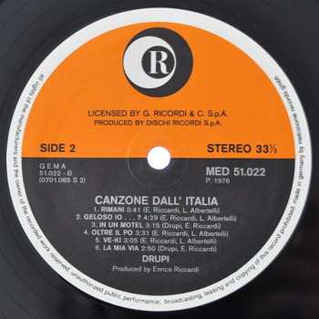 LP Drupi: Canzone Dall' Italia