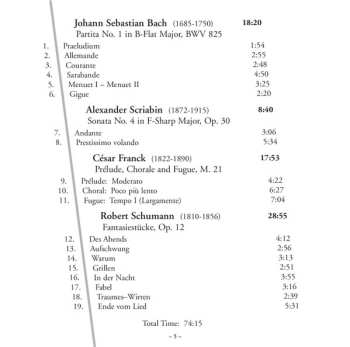 CD Johann Sebastian Bach: Living History • The Piano Music Of Bach, Schumann, Scriabin, Franck