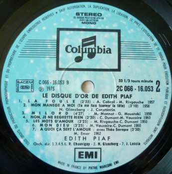 LP Edith Piaf: Le Disque D'Or D'Edith Piaf