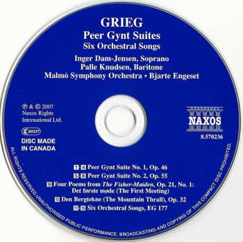 CD Edvard Grieg: Peer Gynt Suites 1 & 2 ● Six Orchestral Songs