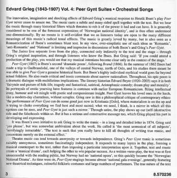 CD Edvard Grieg: Peer Gynt Suites 1 & 2 ● Six Orchestral Songs