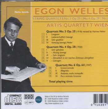 CD Egon Wellesz: String Quartets No.3 Op.25; No.4 Op.28; No.6 Op. 64