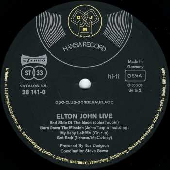 LP Elton John: Live