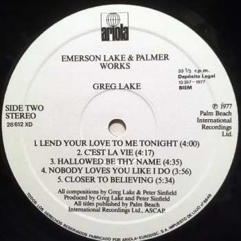 2LP Emerson, Lake & Palmer: Works (Volume 1)