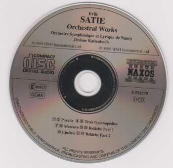 CD Erik Satie: Orchestral Works: Parade, Trois Gymnopédies, Mercure, Relâche