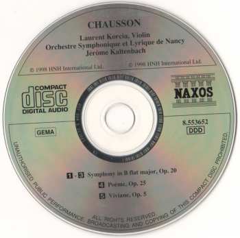 CD Ernest Chausson: Symphony In B Flat Major • Poème • Viviane