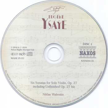 2CD Eugene Ysaye: Six Sonatas For Solo Violin, Op. 27 Including Unfinished Op. 27bis